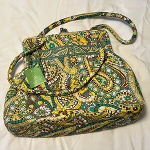 Vera Bradley Green and Yellow Vintage Shoulder Bag with Ornate Design